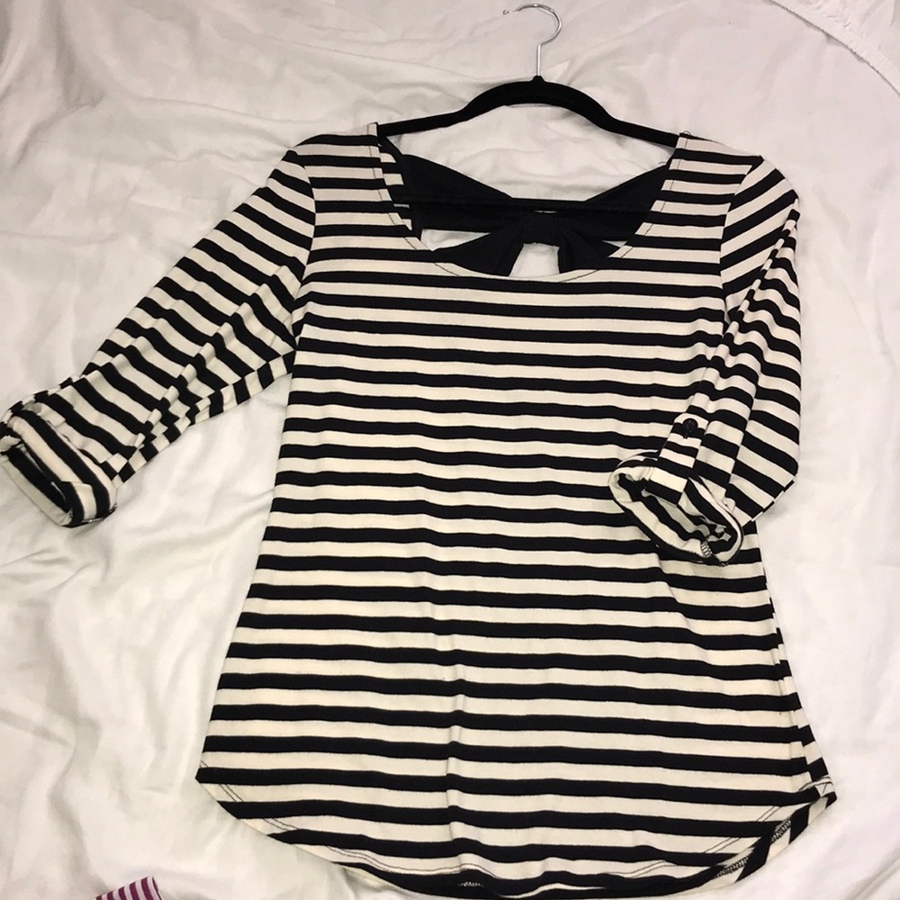 Stripe Blouse with Bow Cutout in the Back